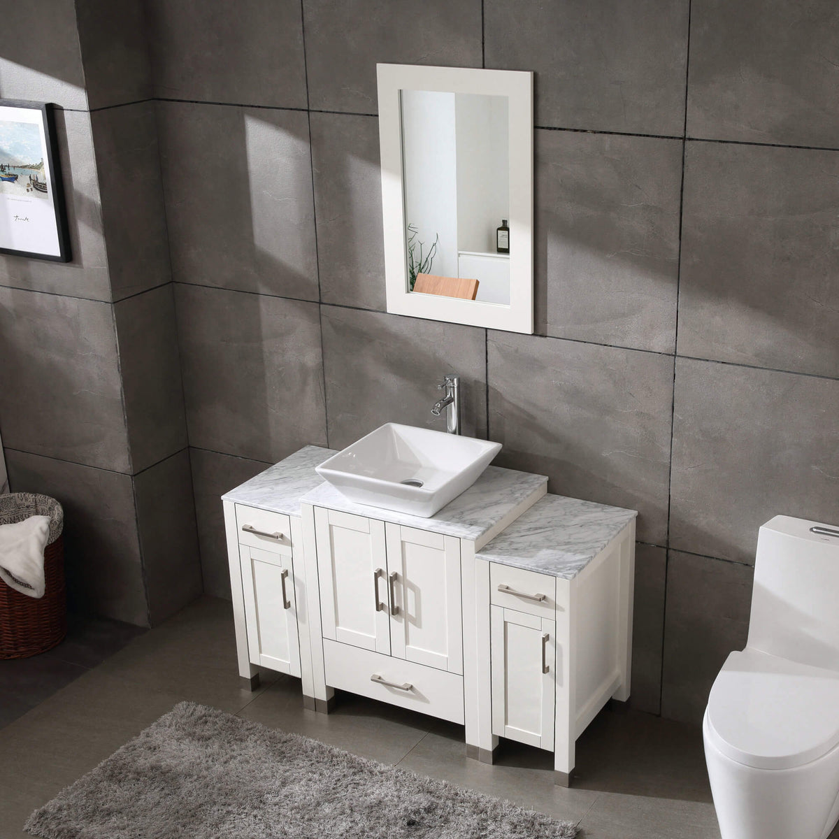 48" White Marble Top Bathroom Vanity Double Sink