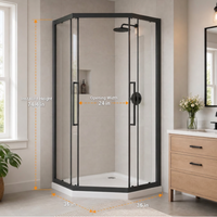 Goodyo Neo-Angle Shower Kit, 36"x36"x72" Corner Shower Door with White Base, Double Sliding Matte Black Shower Door Set, Clear Tempered Glass Enclosure