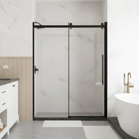 Goodyo® 60"x72" Frameless Shower Sliding Door ,Quiet Sliding Rail System, Stainless Steel Handle, 1/4 in Clear  Tempered Glass, Matte Black
