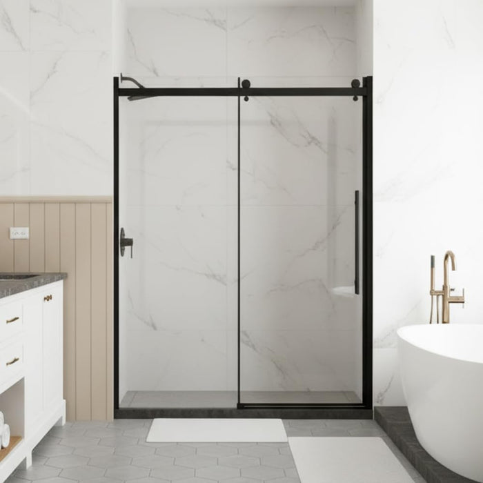 Goodyo® 60"x72" Frameless Shower Sliding Door ,Quiet Sliding Rail System, Stainless Steel Handle, 1/4 in Clear  Tempered Glass, Matte Black