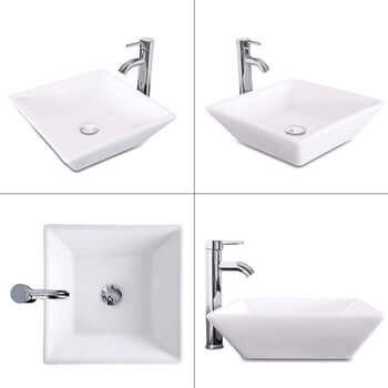 16" Square White Ceramic Basin Bathroom Vessel Sink