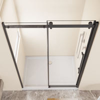 Goodyo 48" W x 72" H Frameless Sliding Shower Door, 1/4" Clear Tempered Glass, Reversible Single Sliding Door with Zinc Rollers & Stainless Steel Handle, Matte Black Finish