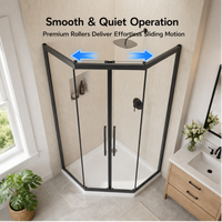 Goodyo Neo-Angle Shower Kit, 36"x36"x72" Corner Shower Door with White Base, Double Sliding Matte Black Shower Door Set, Clear Tempered Glass Enclosure