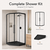 Goodyo Neo-Angle Shower Door Kit, 36"x36"x72" Corner Shower Door with Black Base, Double Sliding All Black Shower Door Set, Clear Tempered Glass Enclosure Space-saving