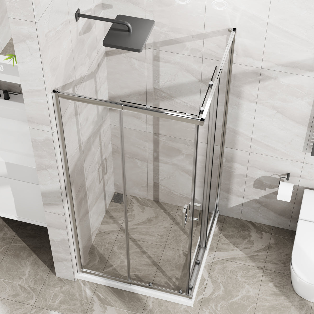 Goodyo Adjustable Square Shower Enclosure, Fits 32–36 in. Square Spaces Double Sliding Shower Doors 72.in H Chrome