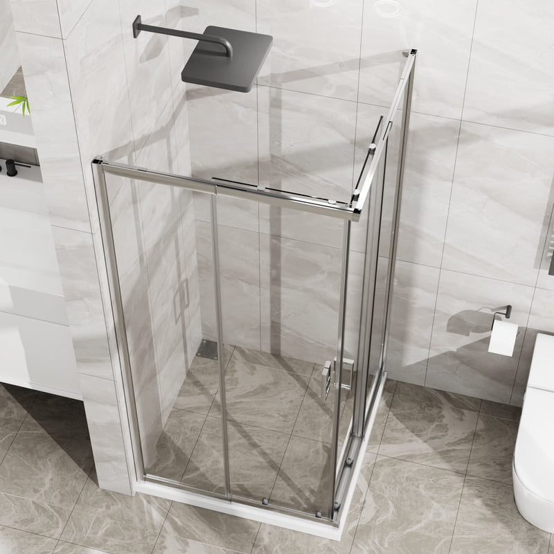 Goodyo Adjustable Square Shower Enclosure, Fits 32–36 in. Square Spaces Double Sliding Shower Doors 72.in H Chrome