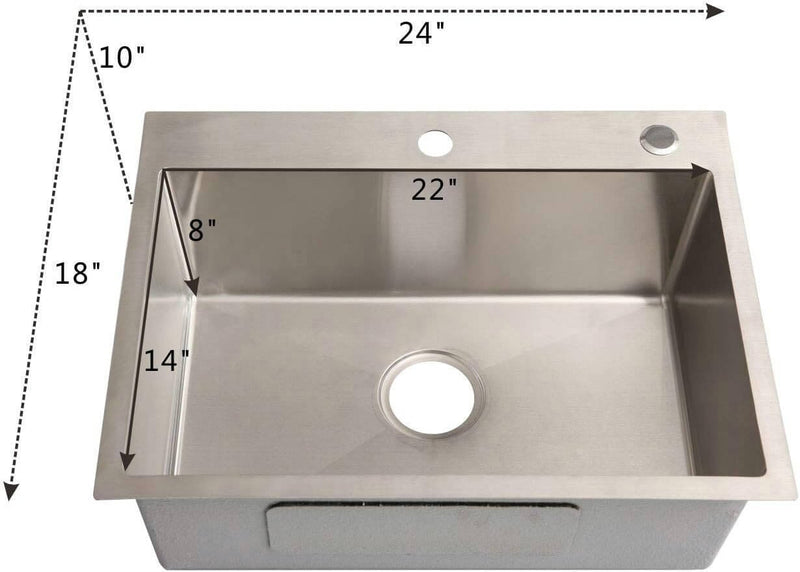 24" Utility Sink Stainless Steel Kitchen Sink Drop-in