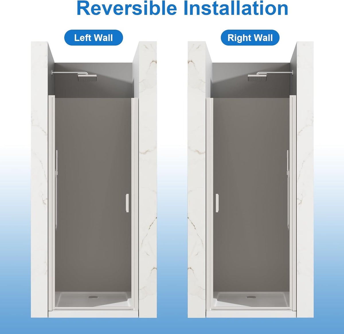 Goodyo® 28” x 72” Pivot Swing Shower Door, Hinged Shower Door, Chrome, Semi-Frameless Design