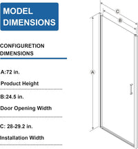 Goodyo® 28” x 72” Pivot Swing Shower Door, Hinged Shower Door, Chrome, Semi-Frameless Design
