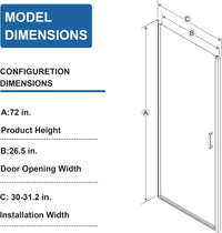 Goodyo® 30” x 72” Pivot Swing Shower Door, Hinged Shower Door, Chrome, Semi-Frameless Design
