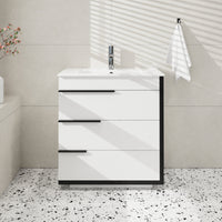 Goodyo 30" Modern Bathroom Vanity with Ceramic Sink, Freestanding 3 Drawers Bathroom Cabinet