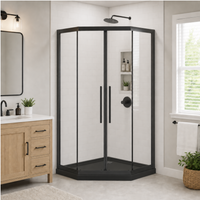 Goodyo Neo-Angle Shower Door Kit, 36"x36"x72" Corner Shower Door with Black Base, Double Sliding All Black Shower Door Set, Clear Tempered Glass Enclosure Space-saving