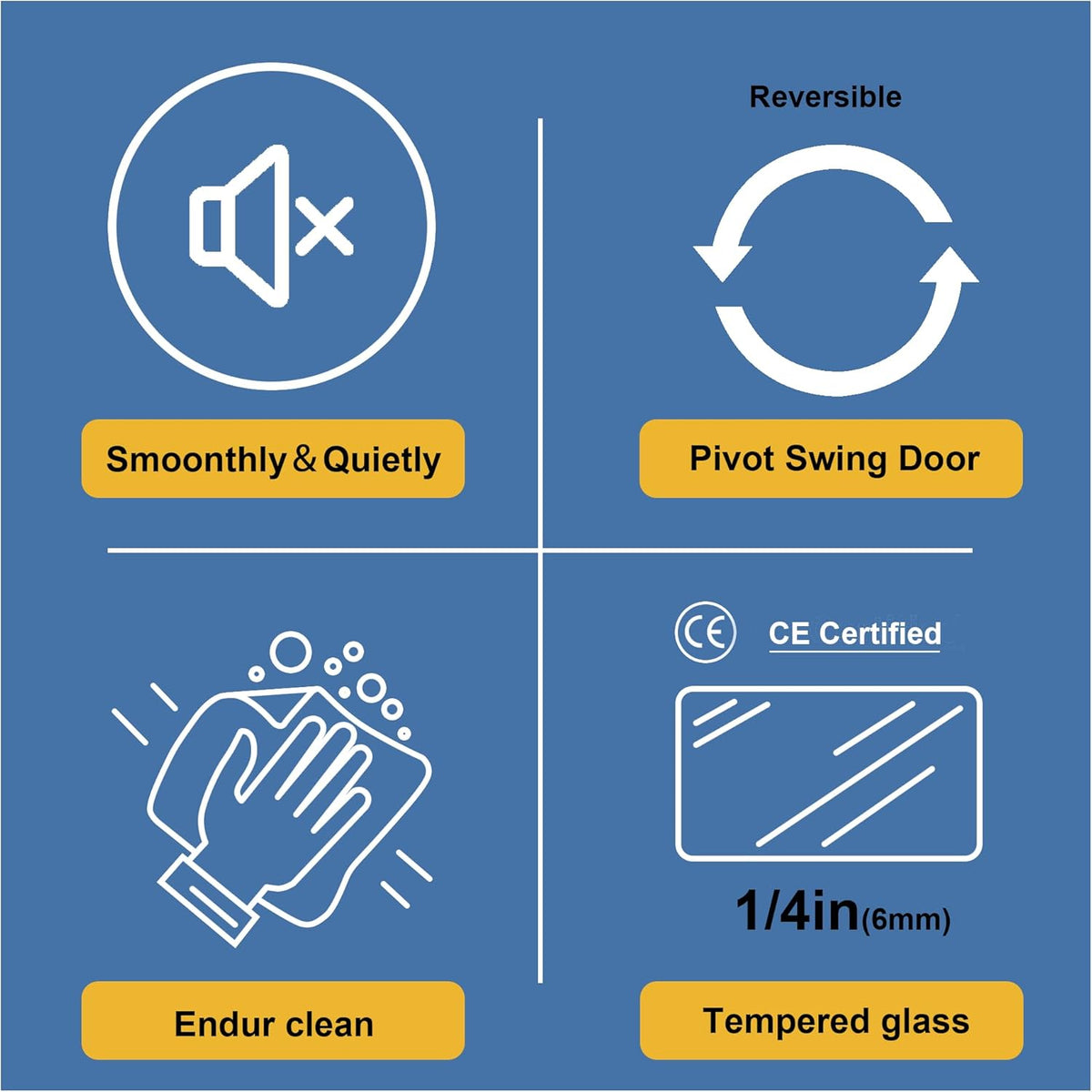 Goodyo® 28” x 72” Pivot Swing Shower Door, Hinged Shower Door, Chrome, Semi-Frameless Design