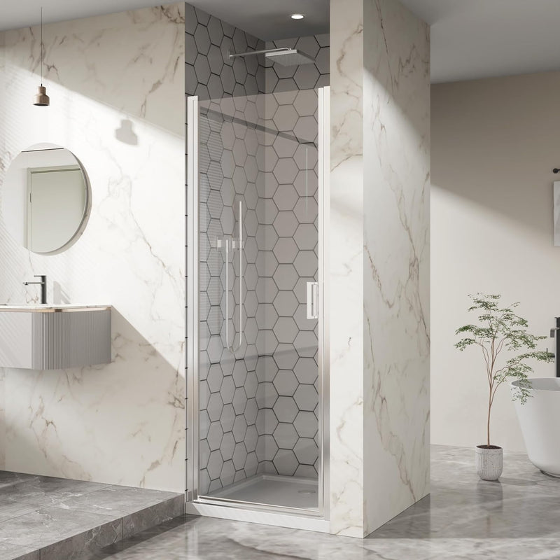 Goodyo® 34” x 72” Pivot Swing Shower Door, Hinged Shower Door, Chrome, Semi-Frameless Design