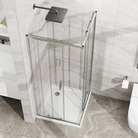 Goodyo Corner Shower Door Enclosure 32" W x 32" D x 72" H Tempered Glass Shower Door with Base Combo, Chrome Double Sliding Door with White Acrylic Shower Pan