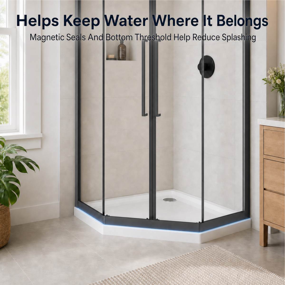 Goodyo Neo-Angle Shower Kit, 36"x36"x72" Corner Shower Door with White Base, Double Sliding Matte Black Shower Door Set, Clear Tempered Glass Enclosure