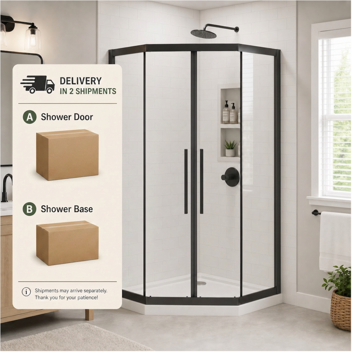 Goodyo Neo-Angle Shower Door Kit, 36"x36"x72" Corner Shower Door with Black Base, Double Sliding All Black Shower Door Set, Clear Tempered Glass Enclosure Space-saving