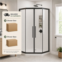 Goodyo Neo-Angle Shower Kit, 36"x36"x72" Corner Shower Door with White Base, Double Sliding Matte Black Shower Door Set, Clear Tempered Glass Enclosure