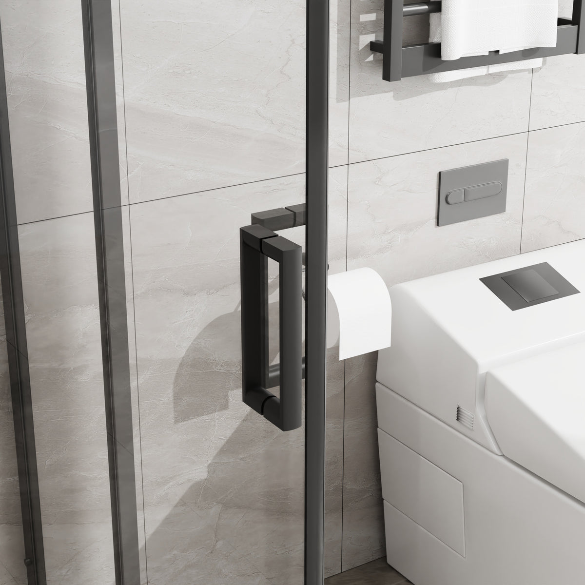 Goodyo Adjustable Square Shower Enclosure, Fits 32–36 in. Square Spaces Double Sliding Shower Doors 72.in H Matte Black