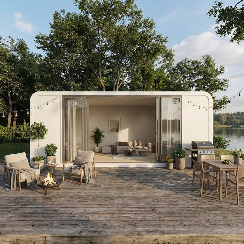 Modular Prefabricated Building House, Modern Luxury Tiny Home with Panoramic Glass Walls, Customizable Modular Cabin for Living, Office or Guest House, Fast Installation & Durable Steel Structure