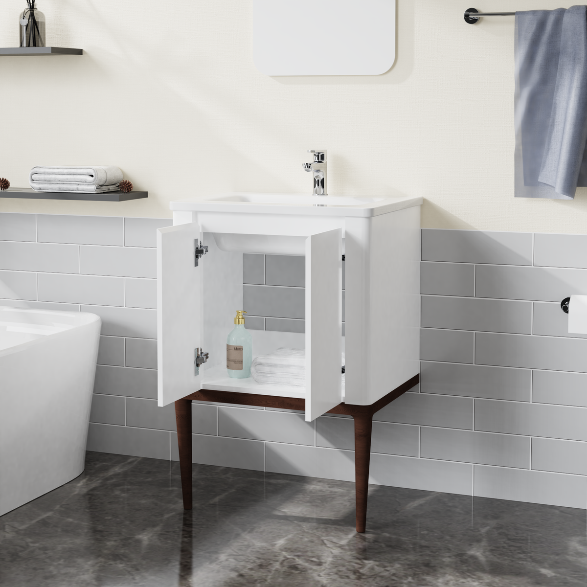 24” White Bathroom Vanity with Sink Combo Painting Wood Vanity Unit