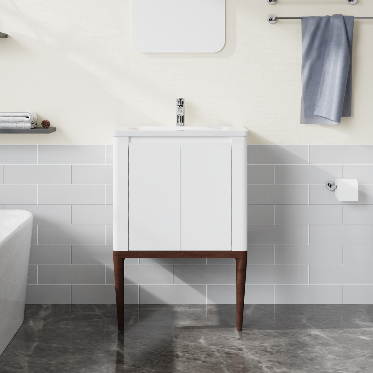 Goodyo® 24” White Bathroom Vanity with Sink Combo Painting Wood Vanity Unit