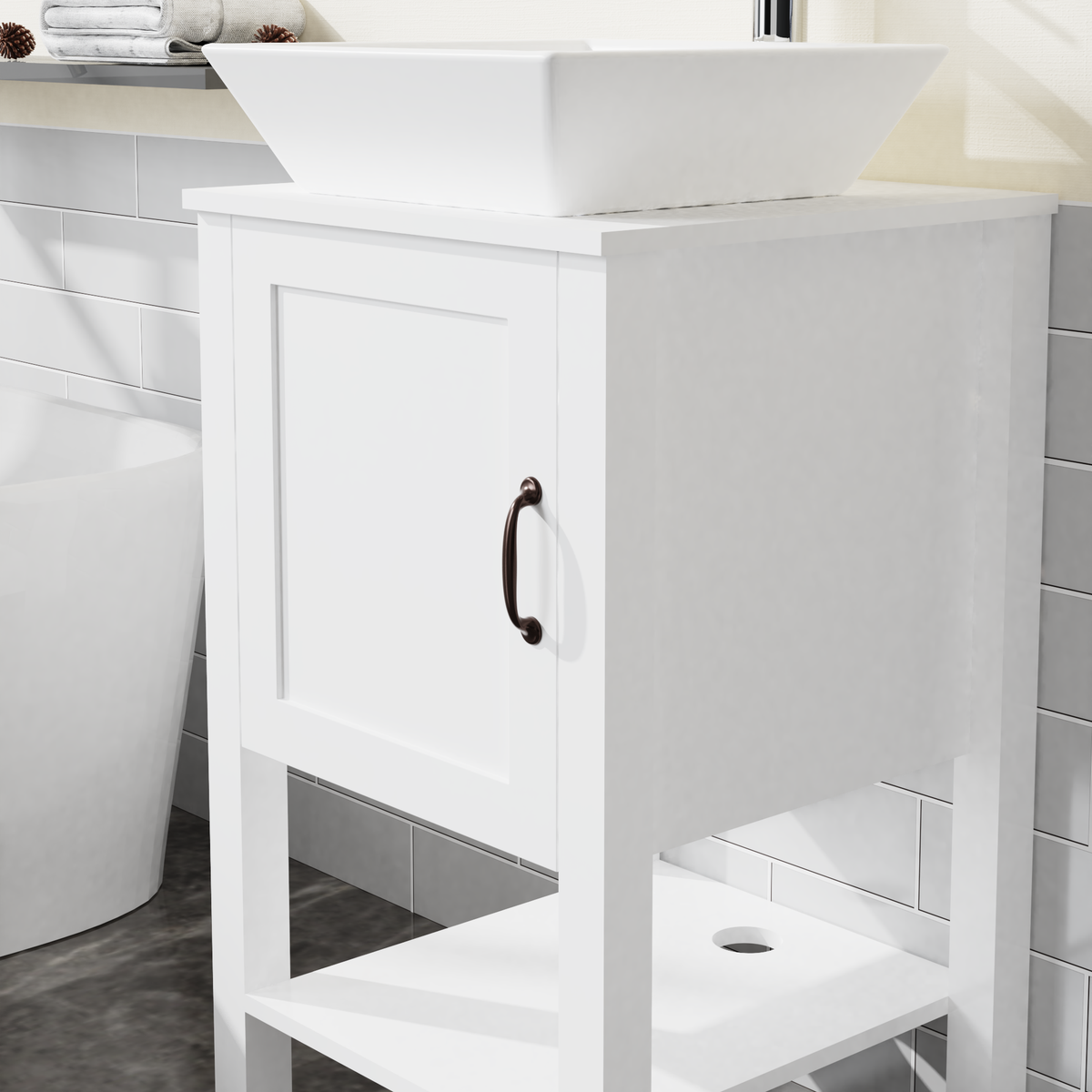 18” White Bathroom Vanity with Vessel Sink Top Combo