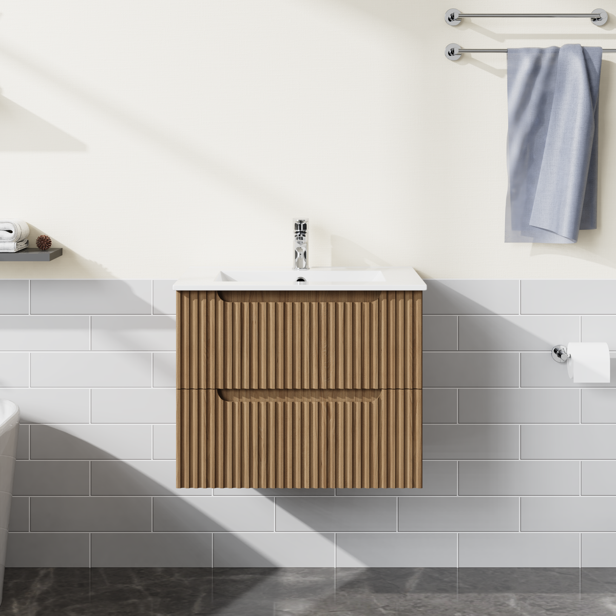 24” Wall-Mount Bathroom Vanity with Drop- in Sink, Walnut