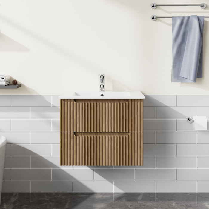 Goodyo® 24” Wall-Mount Bathroom Vanity with Drop- in Sink, Walnut