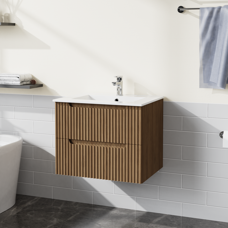 Goodyo® 24” Wall-Mount Bathroom Vanity with Drop- in Sink, Walnut