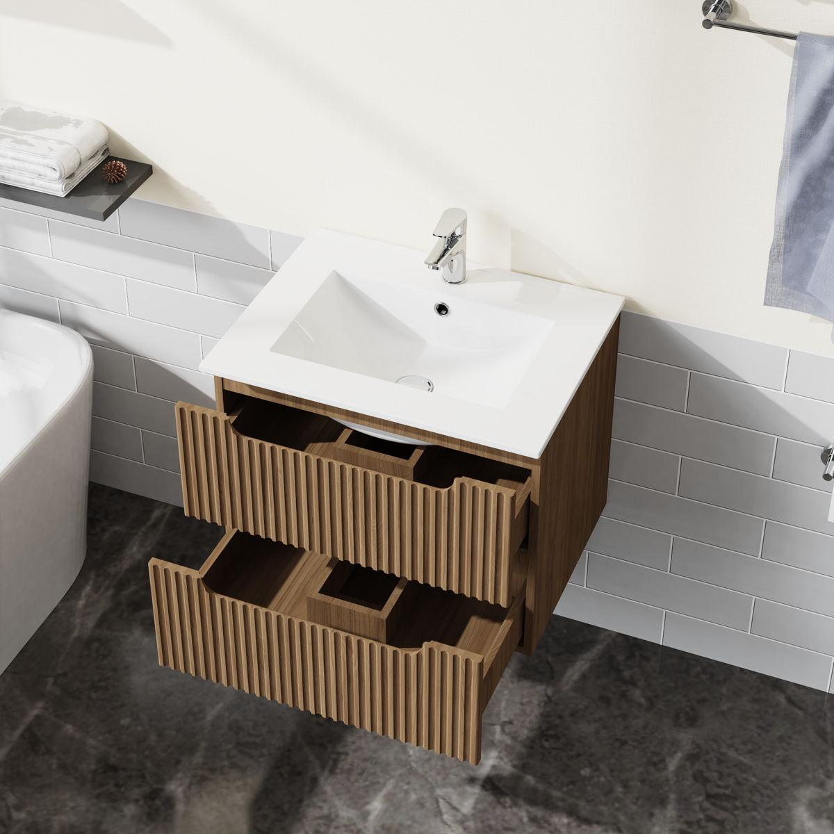 24” Wall-Mount Bathroom Vanity with Drop- in Sink, Walnut
