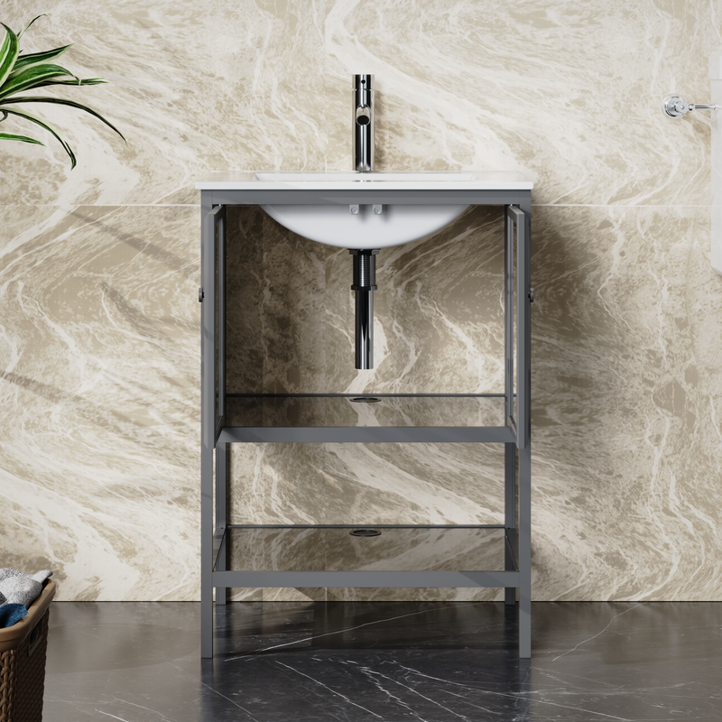 Goodyo® 24” Bathroom Vanity with Sink Combo Freestanding Vanity Cabinet Grey