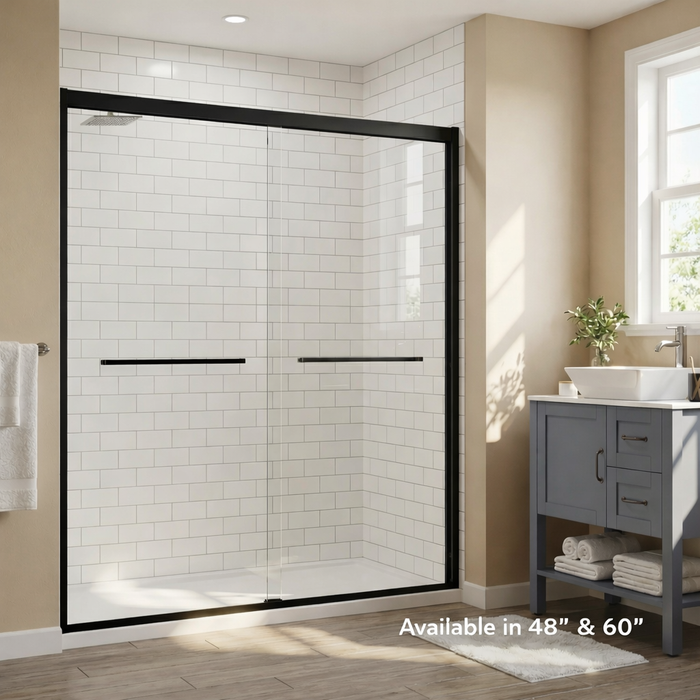 Goodyo Double Sliding Shower Door with Aluminum Frame, 6mm Tempered Glass – Matte Black