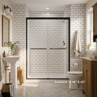 Goodyo Double Sliding Shower Door with Aluminum Frame, 6mm Tempered Glass – Matte Black