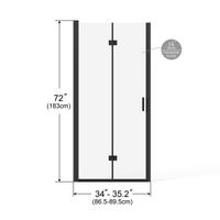 Goodyo 34" x 72" Frameless Bi-Fold Shower Door, Folding Pivot Glass Shower Door with Matte Black Hardware, 1/4" Clear Tempered Glass, Reversible Installation（副本）