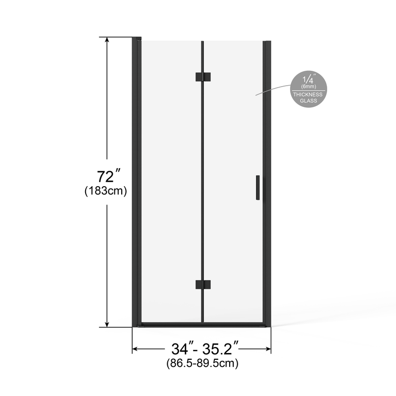 Goodyo 34" x 72" Frameless Bi-Fold Shower Door, Folding Pivot Glass Shower Door with Matte Black Hardware, 1/4" Clear Tempered Glass, Reversible Installation（副本）