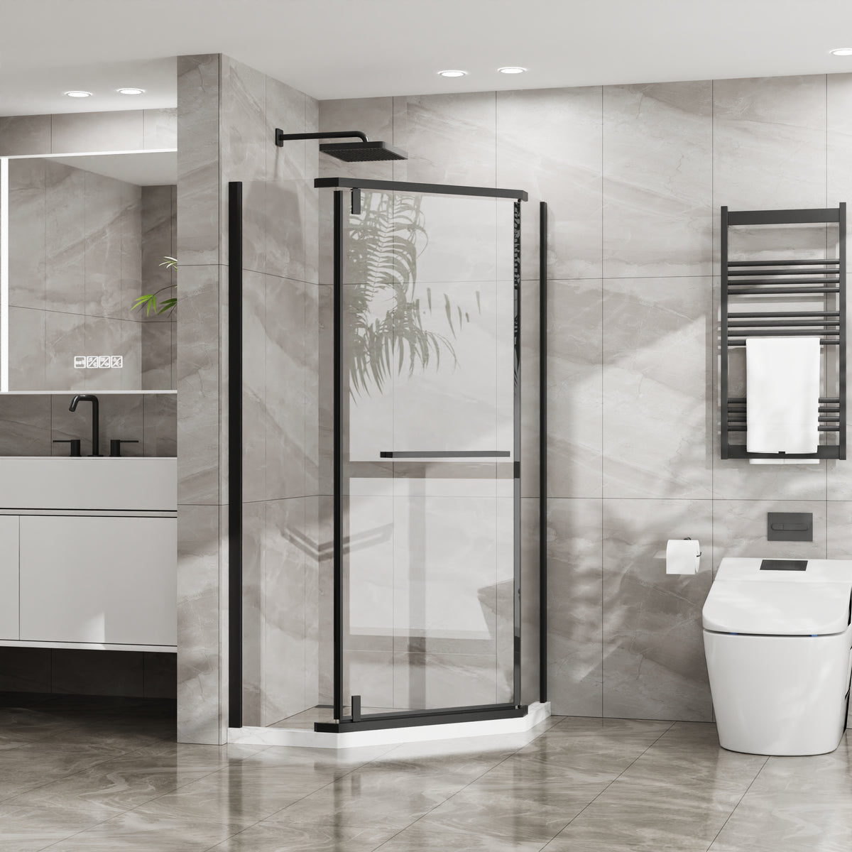 Goodyo 72" Black Framed Diamond Shower Door Pivot – Fits 36x36" Neo Angle Base,1/4 in Tempered Glass, Matte Black Handle