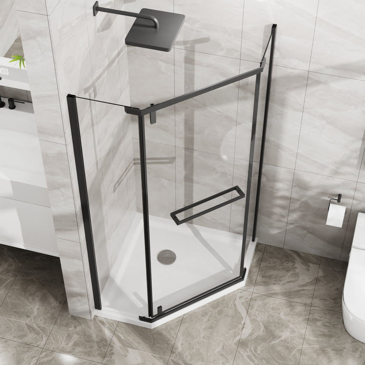 Goodyo 36" x 36" Neo-Angle Shower Enclosure with Base, Pivot Glass Door & Matte Black Hardware, Corner Shower Kit （No Drain Kit)）