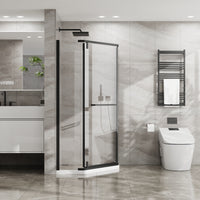 Goodyo 72" Black Framed Diamond Shower Door Pivot – Fits 36x36" Neo Angle Base,1/4 in Tempered Glass, Matte Black Handle
