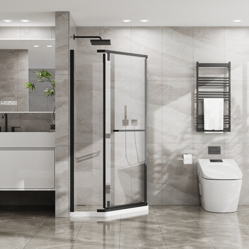 Goodyo 72" Black Framed Diamond Shower Door Pivot – Fits 36x36" Neo Angle Base,1/4 in Tempered Glass, Matte Black Handle