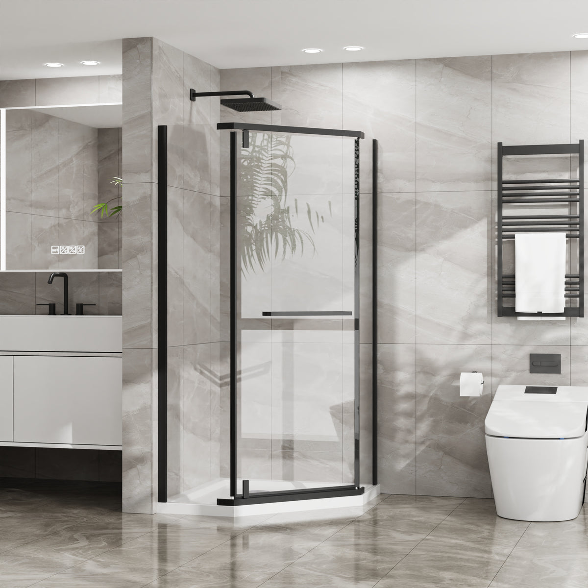Goodyo 36" x 36" Neo-Angle Shower Enclosure with Base, Pivot Glass Door & Matte Black Hardware, Corner Shower Kit （No Drain Kit)）