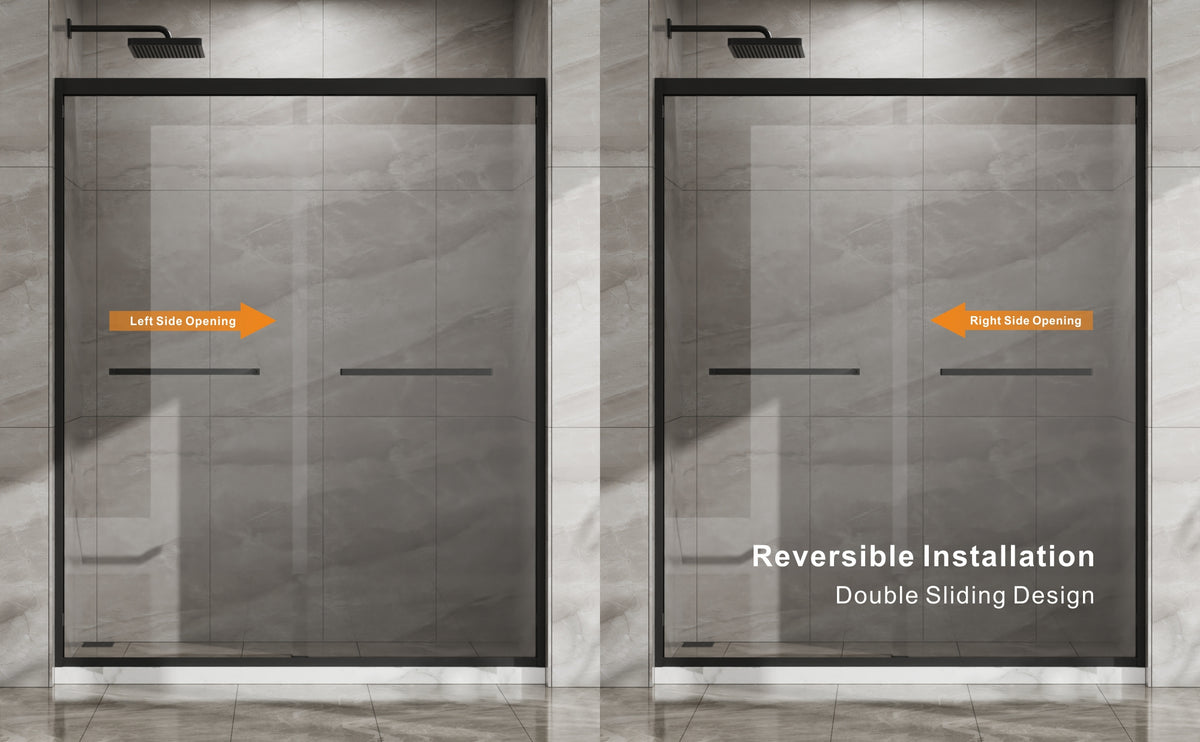 Goodyo Double Sliding Shower Door with Aluminum Frame, 6mm Tempered Glass – Matte Black