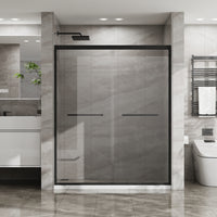 Goodyo Double Sliding Shower Door with Aluminum Frame, 6mm Tempered Glass – Matte Black