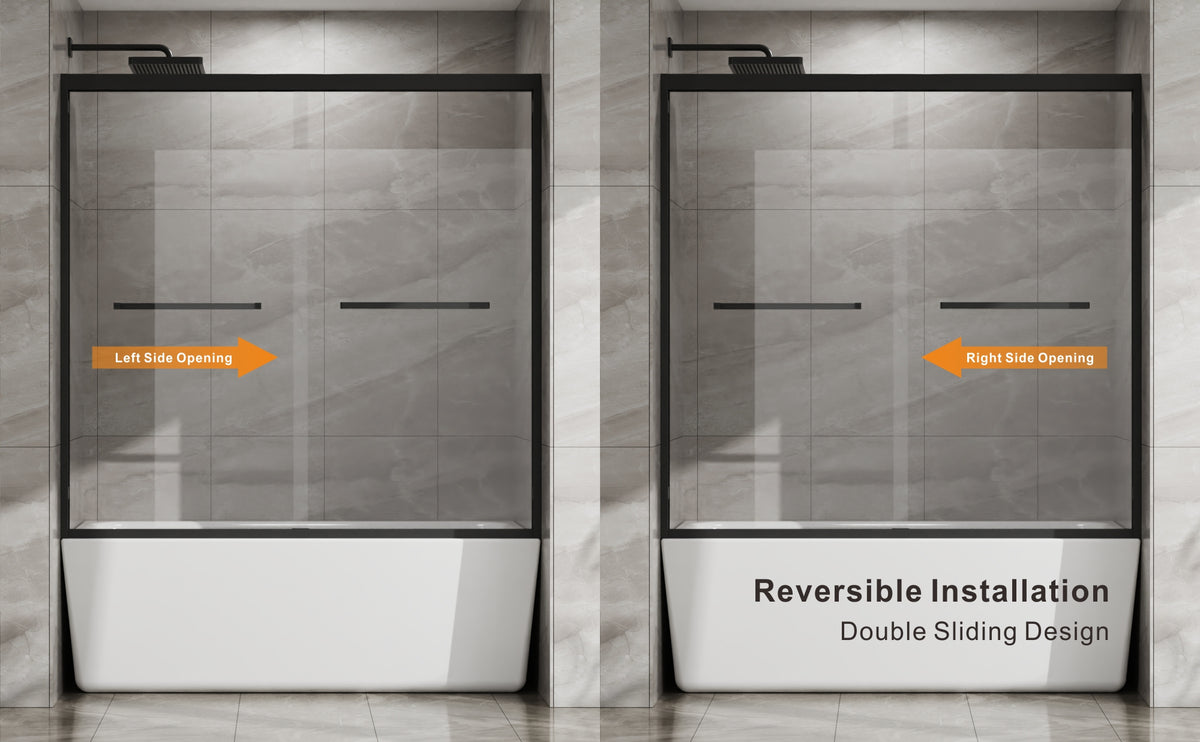 Goodyo 56-60 in. W x 58 in. H Sliding Tub Shower Door, Dual Sliding Glass Door with Matte Black Aluminum Frame