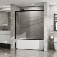 Goodyo 56-60 in. W x 58 in. H Sliding Tub Shower Door, Dual Sliding Glass Door with Matte Black Aluminum Frame