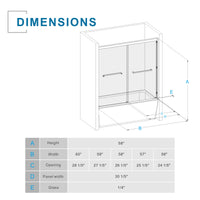Goodyo 56-60 in. W x 58 in. H Sliding Tub Shower Door, Dual Sliding Glass Door with Matte Black Aluminum Frame