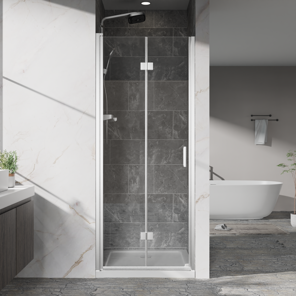 Goodyo 32" x 72" Frameless Bi-Fold Shower Door, Folding Pivot Glass Shower Door with Chrome Hardware, 1/4" Clear Tempered Glass, Reversible Installation