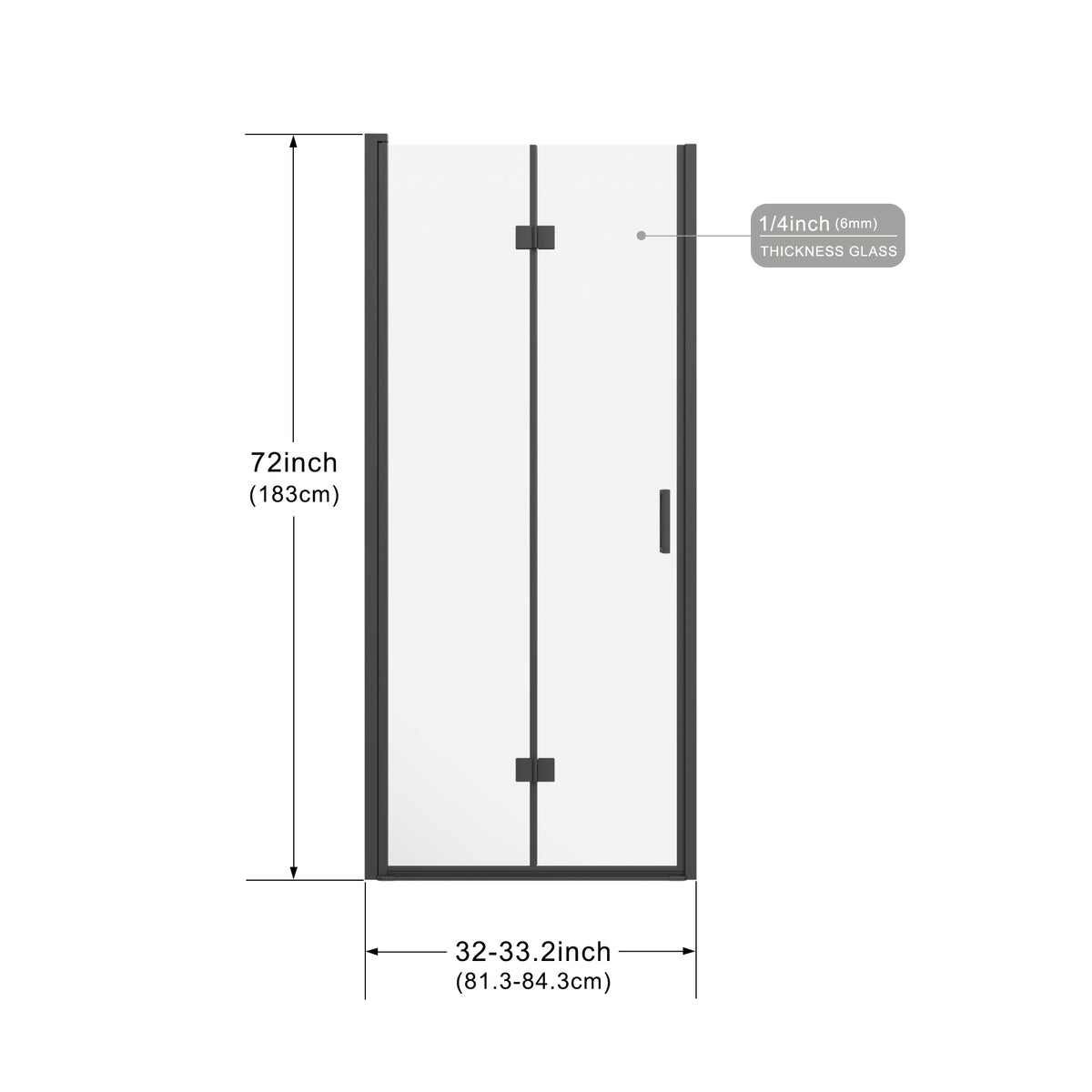 Goodyo 32" x 72" Frameless Bi-Fold Shower Door, Folding Pivot Glass Shower Door with Matte Black Hardware, 1/4" Clear Tempered Glass, Reversible Installation
