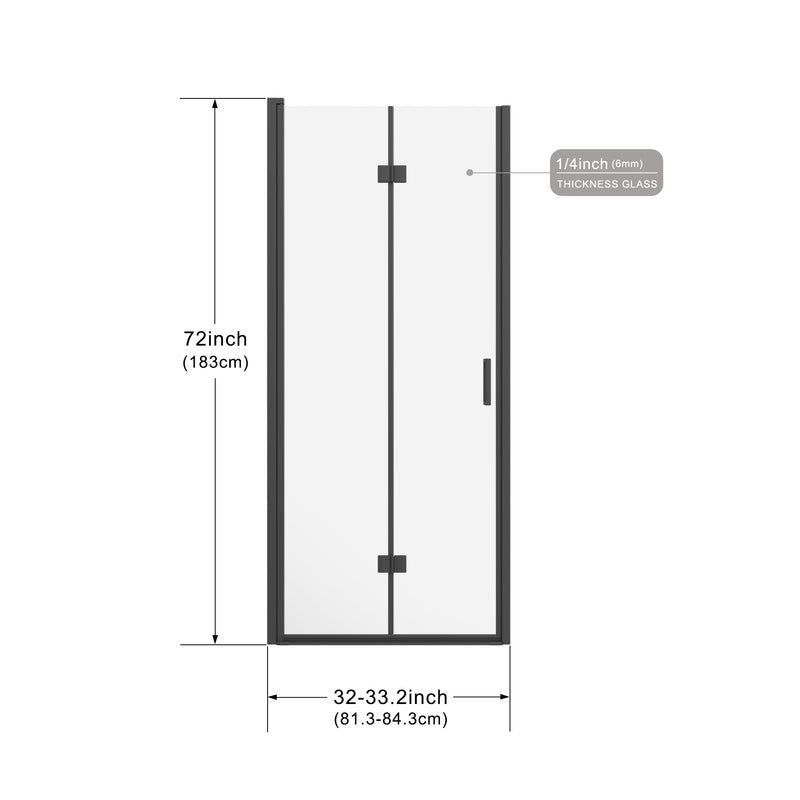 Goodyo 32" x 72" Frameless Bi-Fold Shower Door, Folding Pivot Glass Shower Door with Matte Black Hardware, 1/4" Clear Tempered Glass, Reversible Installation