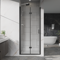 Goodyo 32" x 72" Frameless Bi-Fold Shower Door, Folding Pivot Glass Shower Door with Matte Black Hardware, 1/4" Clear Tempered Glass, Reversible Installation